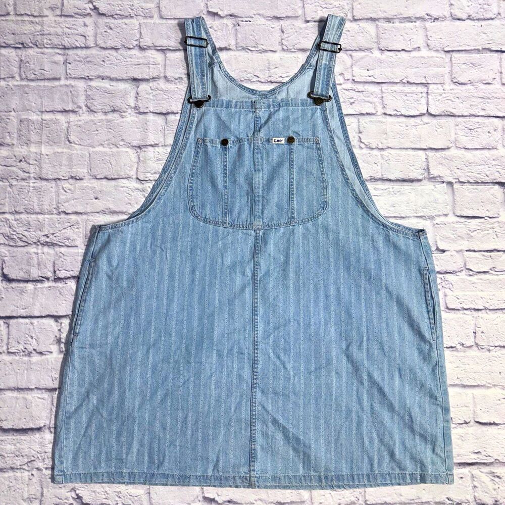 Lee Workwear Denim Overall Dress 2X Blue Striped Pinafore Skirtall Y2K
